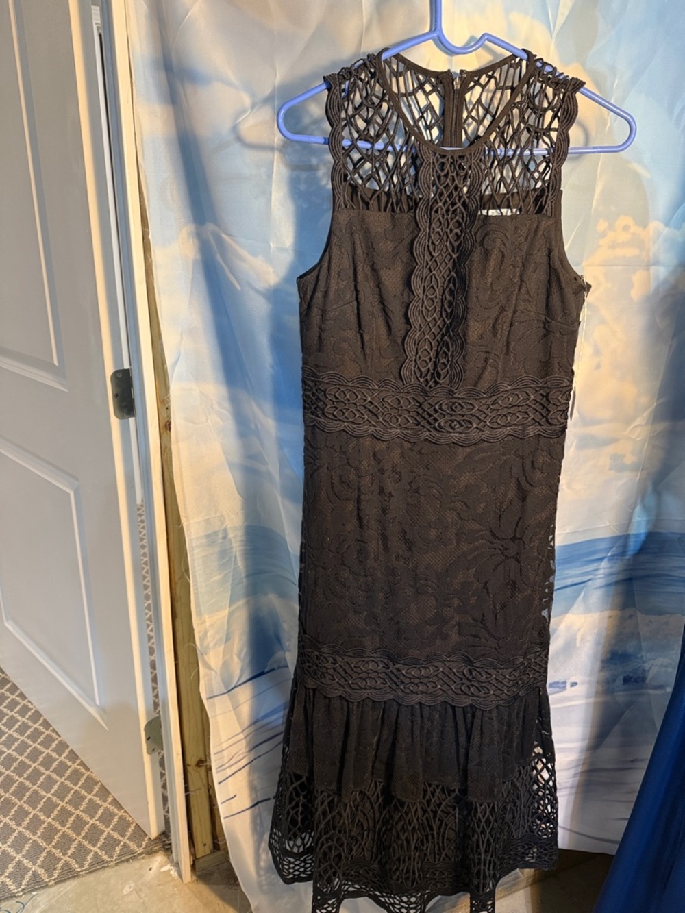 ANTONIO MELANI Black Lace Crochet Midi Dress